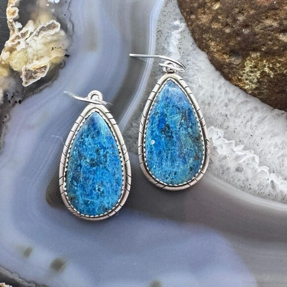 Sterling Southwestern Style Teardrop Shattuckite Dangle Earrings For Women #2 - Picture 2 of 10